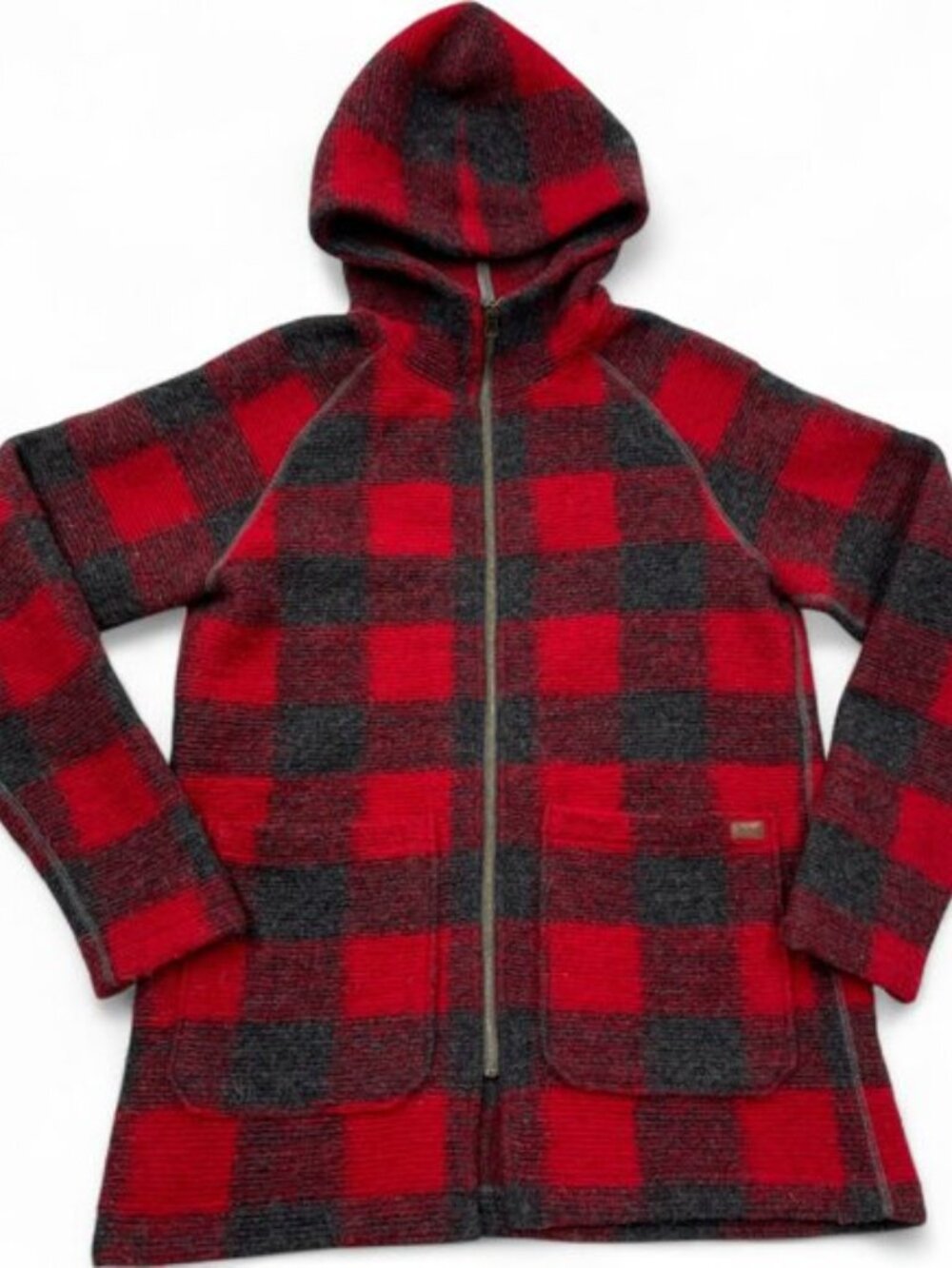 Woolrich Red Plaid Wool Hooded Duffle Coat Jacket Women's S